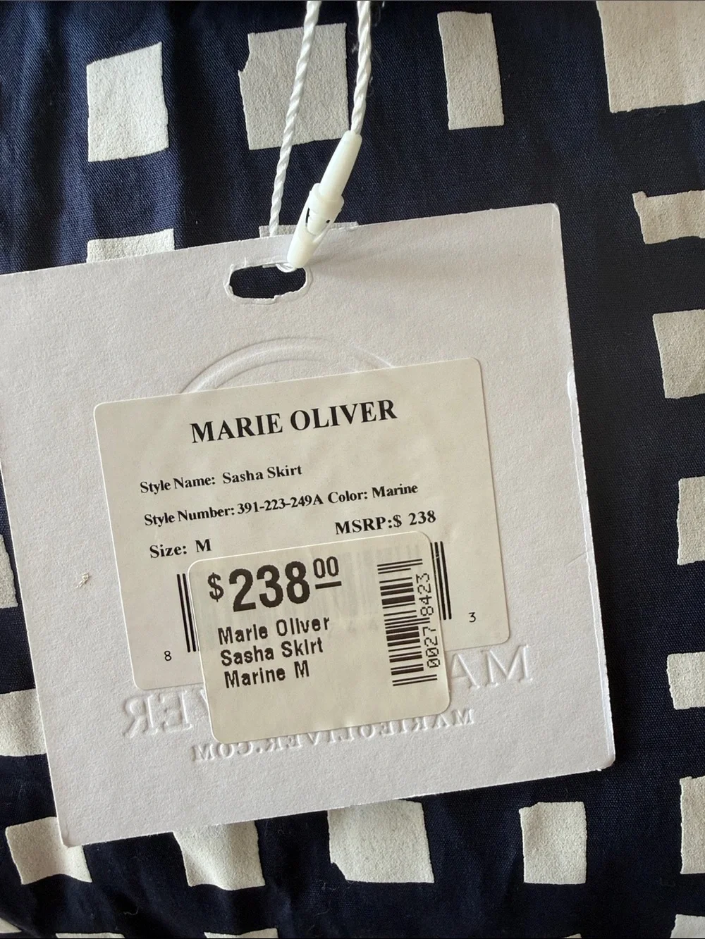 Marie Oliver Navy and White Checked A-Line Skirt